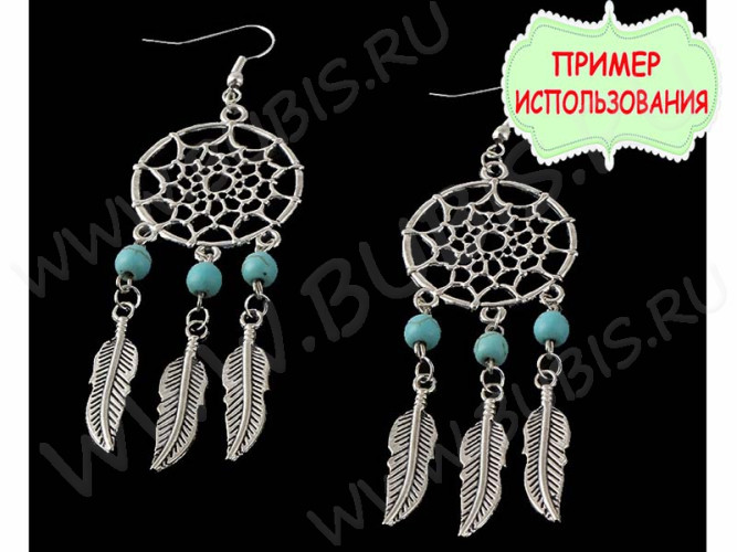 306 Коннектор на 3 нити Ловец снов 34*29*1,8мм античное серебро (литьё)