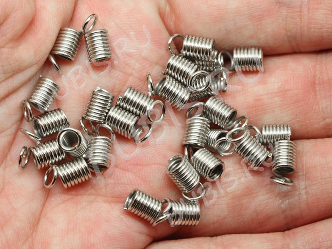 Концевик 075 пружинка 10*4,2мм (для шнура 2-2,5мм) цвет платины (Iron) (10шт.)