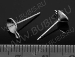 Пуссеты (&quot;гвоздики&quot;) №062 с платформой-воронкой 6мм и петелькой 14*8,5*6мм цвет платины (Brass) (1 пара)