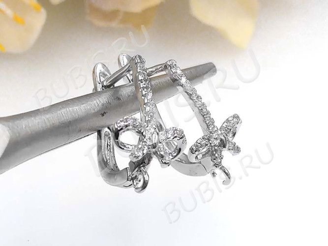 Швензы с английским замком №98 с инкрустацией кубическим цирконием 19,5*12*10мм цвет платины и прозрачные (Milano LUX) (Brass и фианит) (1 пара)