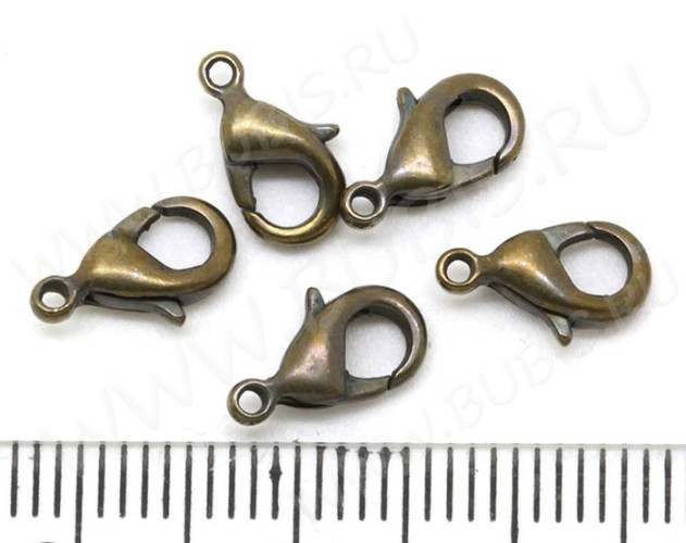 Замочек карабин №011 из латуни малый 9,5*5,5*2,5мм античная бронза, без никеля (Brass)