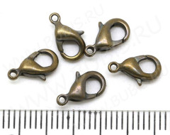 Замочек карабин №011 из латуни малый 9,5*5,5*2,5мм античная бронза, без никеля (Brass)