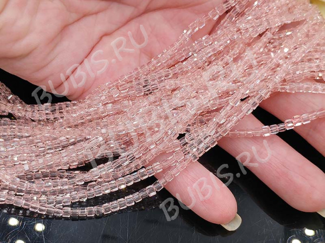(СКИДКИ!!!) Бусина кристалл гранёный Кубик 2,5*2,5*2мм розово-персиковый прозрачный (имитация Сваровски) (50шт.)