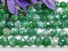 (ОПТ) Бусина округлая ГРАНЁНАЯ 10мм Агат кракле Огненный изумрудно-молочный (камни) (НИТЬ)