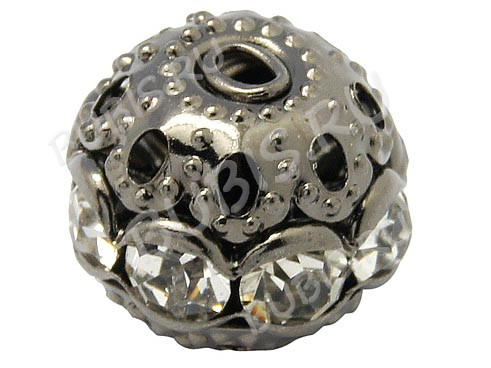 Бусина ажурная 33 Шарик со стразами 12мм черный никель (Brass)