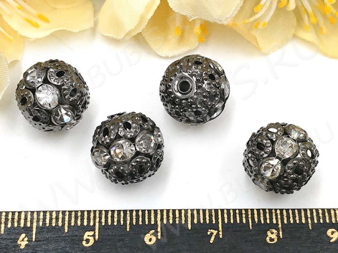 Бусина ажурная 33 Шарик со стразами 12мм черный никель (Brass)
