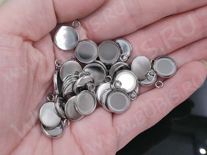 Подвеска-сеттинг Круг 39 (сеттинг 12мм) 18*14*1,5мм цвет платины (Хирургическая сталь)