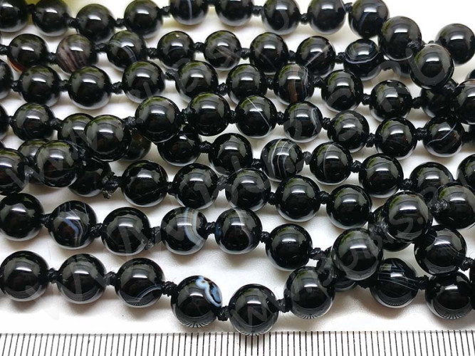 (ОПТ) Бусина округлая ГЛАДКАЯ 8мм Агат чёрный Мадагаскарский НАТУРАЛЬНЫЙ (камни) (НИТЬ)