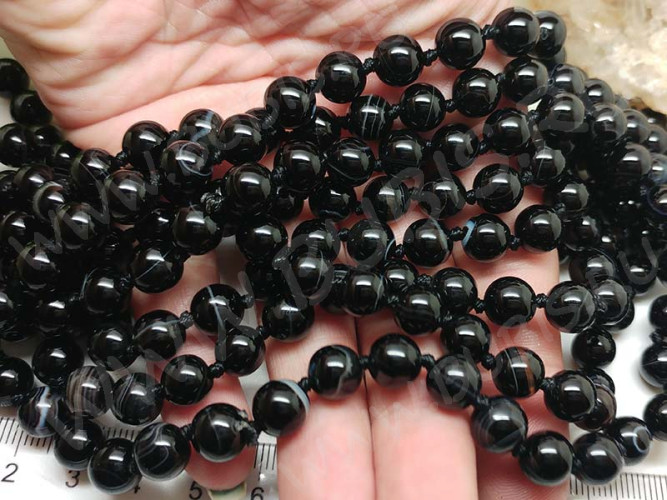 (ОПТ) Бусина округлая ГЛАДКАЯ 8мм Агат чёрный Мадагаскарский НАТУРАЛЬНЫЙ (камни) (НИТЬ)