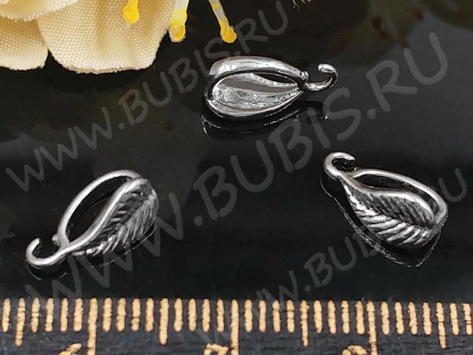 Бусина с петлёй 104 Бейл листик 10,5*5*4,7мм цвет платины (LUX Китай) (Brass)