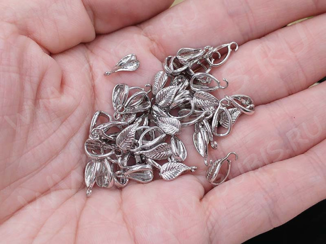 Бусина с петлёй 104 Бейл листик 10,5*5*4,7мм цвет платины (LUX Китай) (Brass)