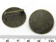 Основа (заготовка) для броши №47 с круглой платформой 25мм 25*25*7мм античная бронза (Brass и Iron)