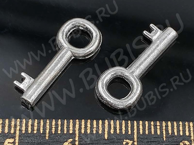 (СКИДКИ!!!) Подвеска Ключик 22 3D простой 20*8*2,2мм цвет платины (литьё) (10шт.)