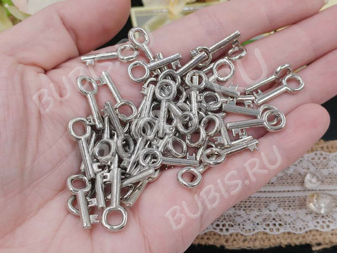 (СКИДКИ!!!) Подвеска Ключик 22 3D простой 20*8*2,2мм цвет платины (литьё) (10шт.)