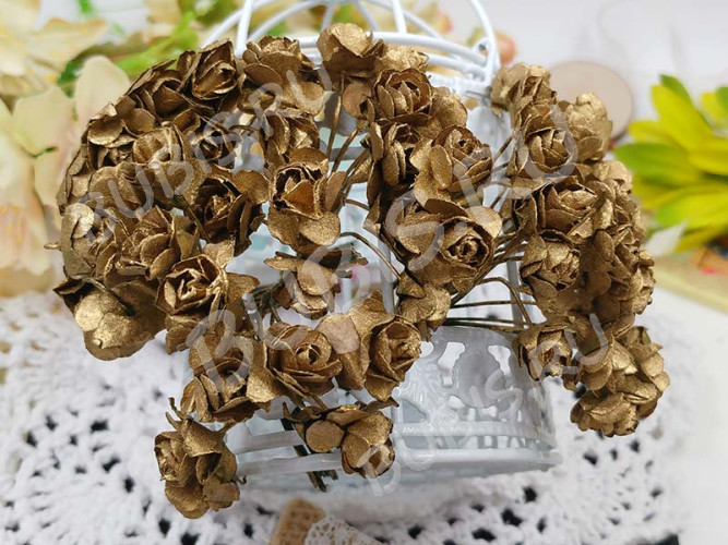 Цветок для декора 01 бумажный 70*10*10мм античное золото (декор)