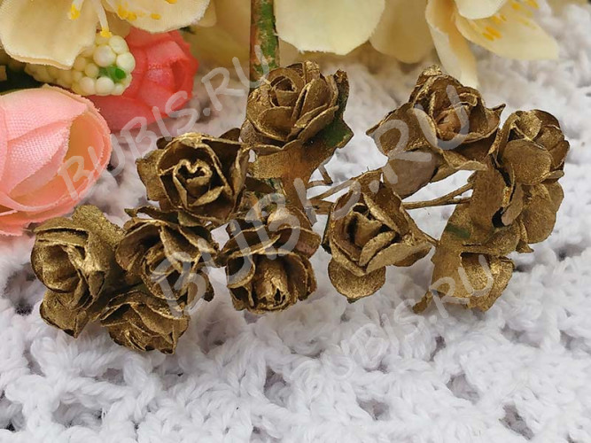 Цветок для декора 01 бумажный 70*10*10мм античное золото (декор)