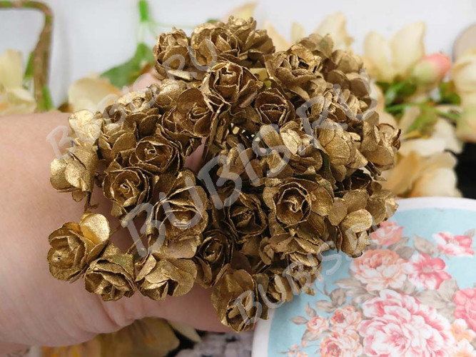 Цветок для декора 01 бумажный 70*10*10мм античное золото (декор)