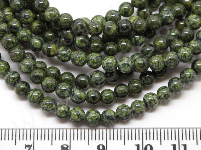 (ОПТ) Бусина округлая 4мм Змеевик (Серпентин) (камни) (НИТЬ)