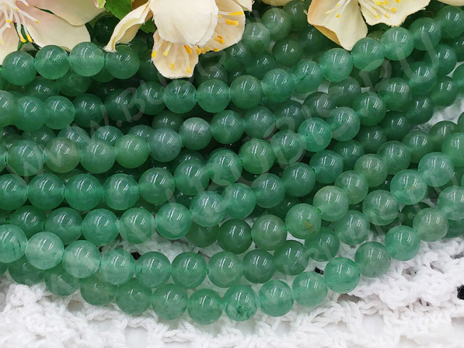(ОПТ) Бусина округлая 8мм Авантюрин НАТУРАЛЬНЫЙ зелёный (камни) (НИТЬ)