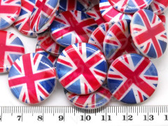 (СКИДКИ!!!) Бусина Круг 07 перламутр с принтом 24,5*24,5*4,5мм Британский флаг (перламутр и ракушки) (10шт.)