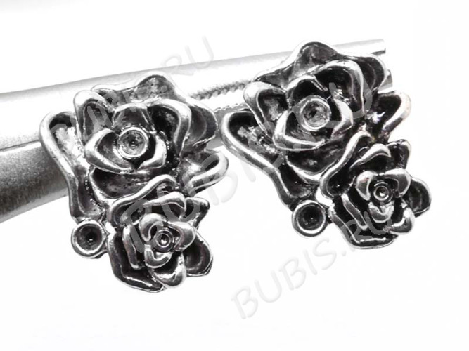 Пуссеты ("гвоздики") №130 Цветочки 17,5*16*15,5мм античное серебро (литьё) (1 пара)