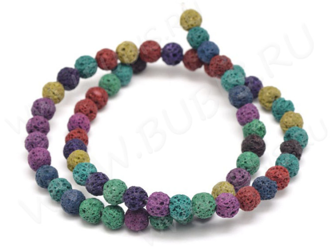 (ОПТ) Бусина округлая 7-8мм Лава МИКС цветов (камни) (НИТЬ)