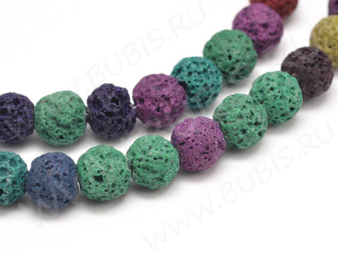 (ОПТ) Бусина округлая 7-8мм Лава МИКС цветов (камни) (НИТЬ)