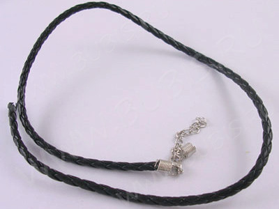 Шнур с замочком 50 кожзам плетёный круглый 4мм черный (45см)