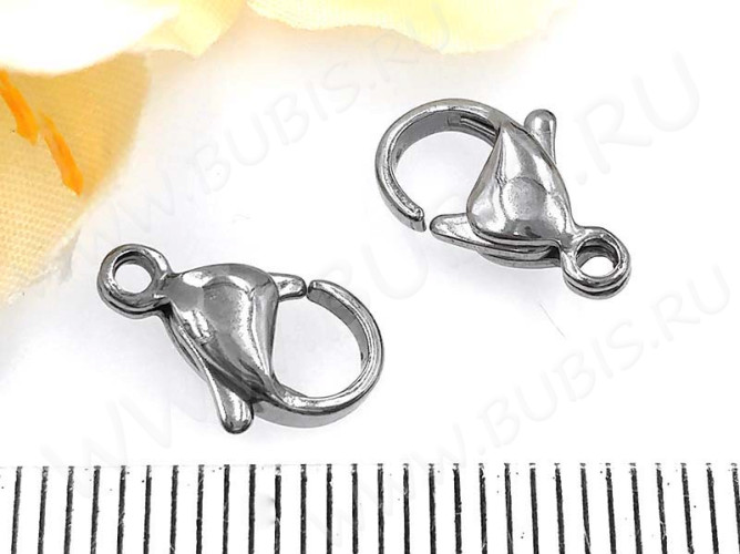 Замочек карабин №038 12*7*3,5мм цвет платины (Хирургическая сталь)