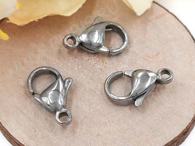 Замочек карабин №038 12*7*3,5мм цвет платины (Хирургическая сталь)