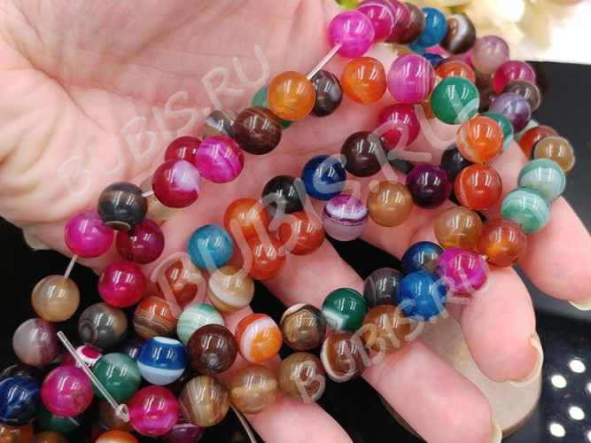 (ОПТ) Бусина округлая ГЛАДКАЯ 6мм Агат Мадагаскарский МИКС (камни) (НИТЬ)