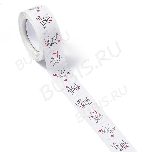 Этикетка 06 наклейка "Thank you" рулон около 500 наклеек 2,5*2,5см белые (упаковка и хранение)