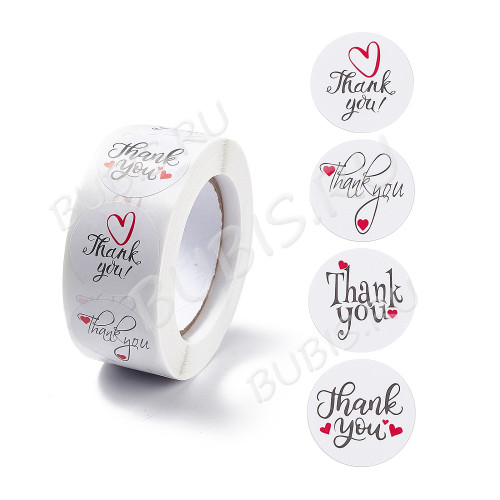 Этикетка 06 наклейка "Thank you" рулон около 500 наклеек 2,5*2,5см белые (упаковка и хранение)