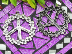 Подвеска Пацифик 07 большой с цветочками 40*37*1,8мм античное серебро (литьё)