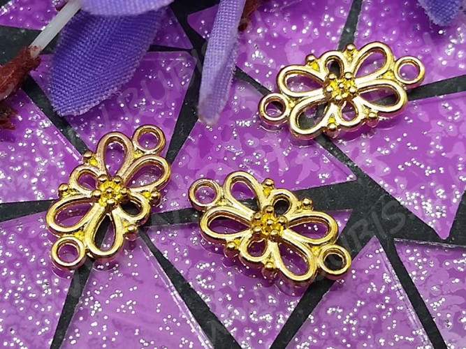 066 Коннектор Цветочек прямоугольный 16*8*3,5мм золотистый (литьё)