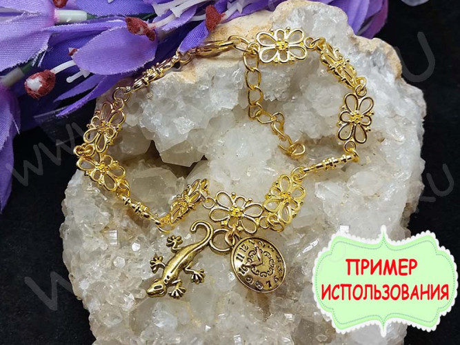 066 Коннектор Цветочек прямоугольный 16*8*3,5мм золотистый (литьё)