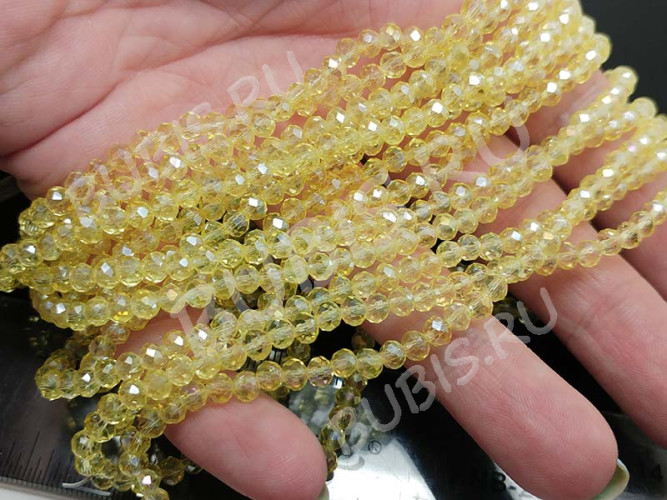 Бусина кристалл гранёный абакус 4,3*4*3,5мм св.жёлтый с АВ прозрачный (имитация Сваровски) (20шт.)