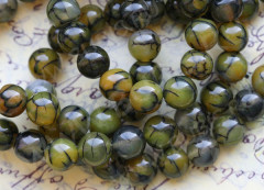 (СКИДКИ!!!) Бусина округлая 10мм Агат &quot;Вены Дракона&quot; оливковый (камни) (10шт.)