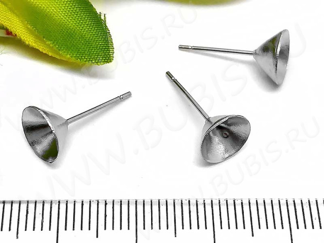 Пуссеты ("гвоздики") №150 с сеттингом-воронкой 8мм для риволи/страз 16*8*0,7мм цвет платины (хирургическая сталь) (1 пара)