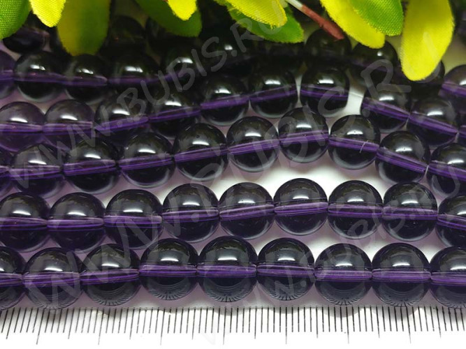 (СКИДКИ!!!) Бусина округлая 10мм аметистовая прозрачная (стекло) (10шт.)