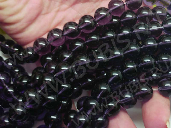 (СКИДКИ!!!) Бусина округлая 10мм аметистовая прозрачная (стекло) (10шт.)