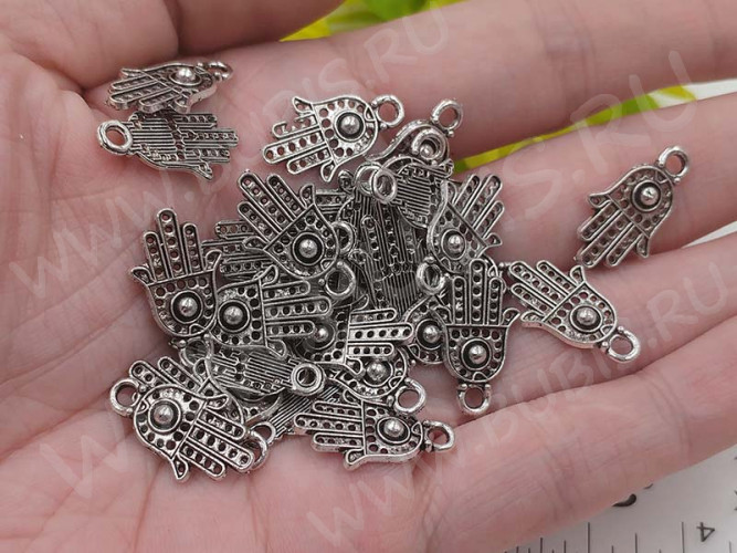 Подвеска Ладошка 05 Хамса 20*12*2мм античное серебро (литьё)