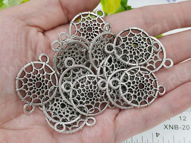 307 Коннектор Ловец снов вставка для браслетов 33*22,5*4,5мм античное серебро (литьё)