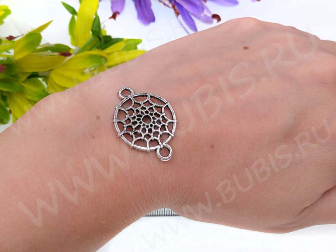 307 Коннектор Ловец снов вставка для браслетов 33*22,5*4,5мм античное серебро (литьё)