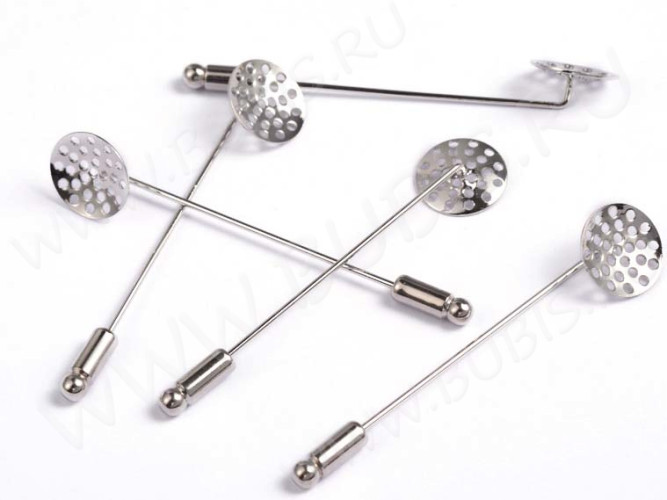 Основа (заготовка) для броши №96 Шляпная булавка с ситечком 69*13,5*1мм цвет платины (Brass)