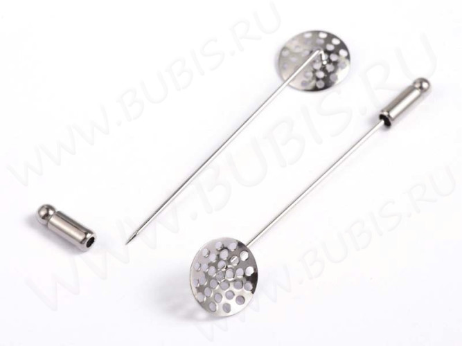 Основа (заготовка) для броши №96 Шляпная булавка с ситечком 69*13,5*1мм цвет платины (Brass)