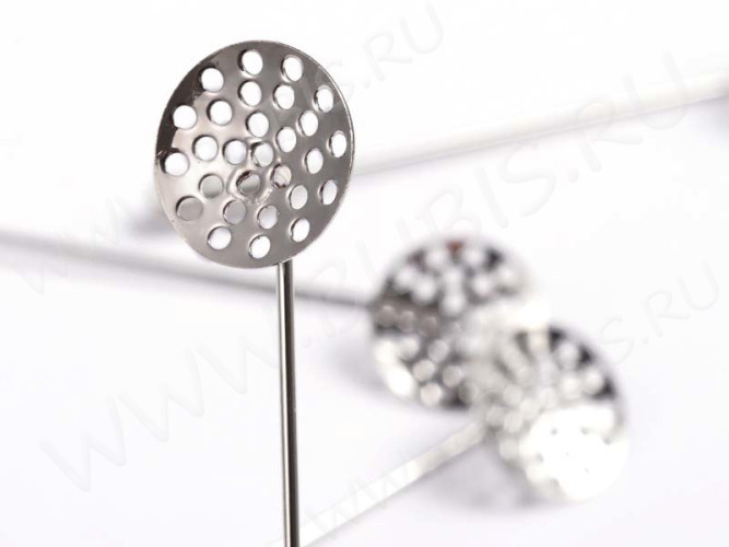 Основа (заготовка) для броши №96 Шляпная булавка с ситечком 69*13,5*1мм цвет платины (Brass)