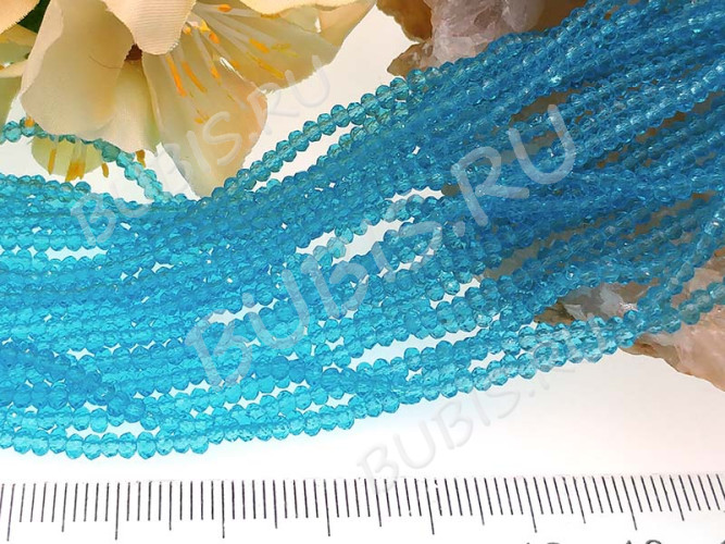 Бусина кристалл гранёный абакус 2,5*2,5*1,5мм небесно-голубой прозрачный (имитация Сваровски) (НИТЬ)