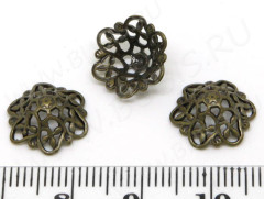 Декоративный элемент 028 ажурный &quot;Шапочка&quot; Цветочек 12,5*11,5*5мм античная бронза (Brass)