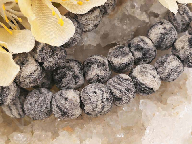 (СКИДКИ!!!) Бусина каменная Бочонок 20 10*10*9мм Лава шершавая Зебра серая (камни) (10шт.)